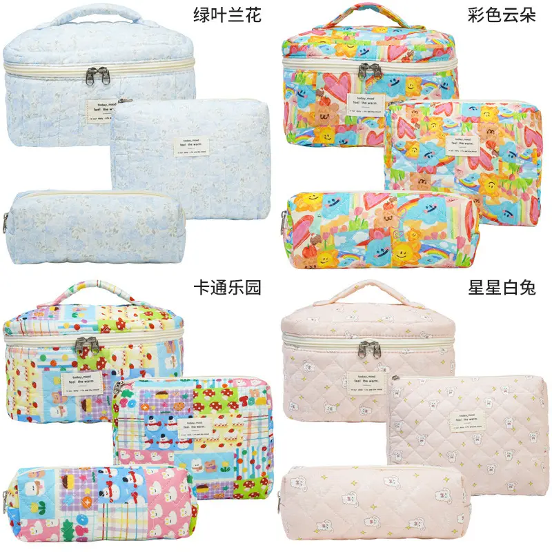 Handheld capacious cosmetic bag, cute brand storage system for traveling, flowered — chobi 11