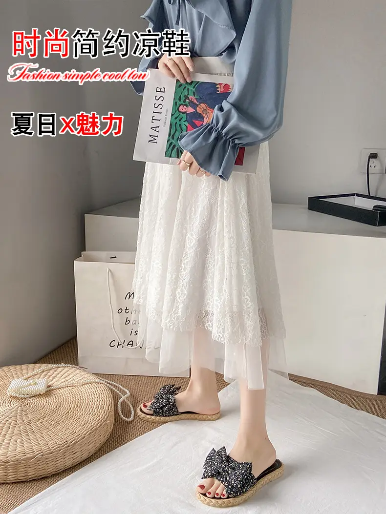 Women's summer fashionable beach footwear with bow, sandals flat, women's slippers, Collection Year 2024, suitable for outdoor wear — chobi 1