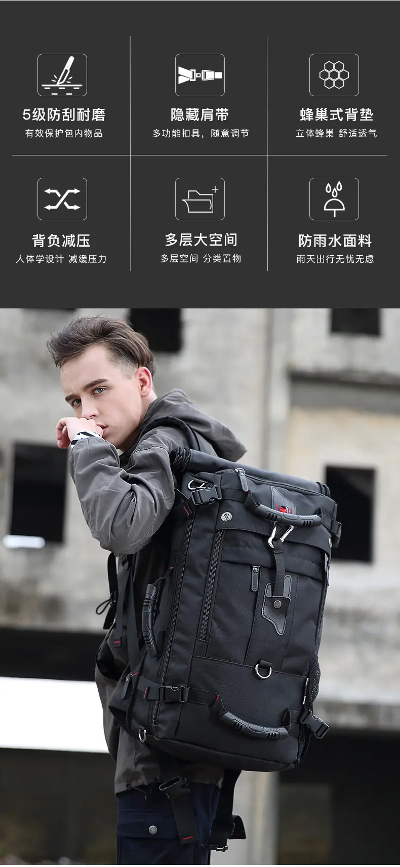 Backpack, capacious luggage universal travel bag for hiking, oxford cloth — chobi 7
