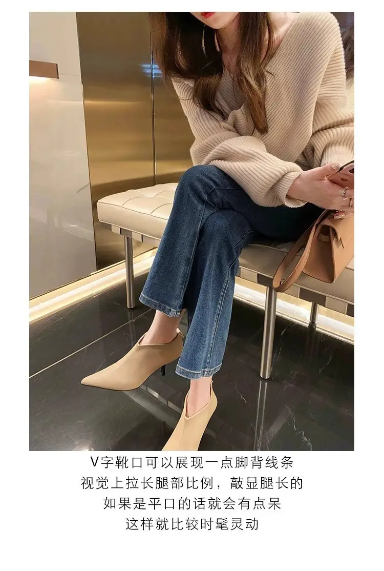 Elegant high heels pointed-toe stiletto heels, universal demi-season low boots, (Physicals), french style — chobi 12