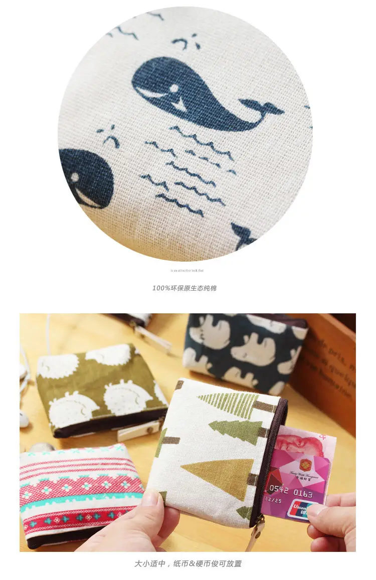 Wallet, cloth, fashionable coins, cartoon cute organizer bag for keys, cotton and linen, Korean style, simple and elegant design — chobi 9