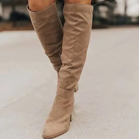 Women over -the -knee boots 2020 autumn and winter new rough heels high -heeled small, lean fluff boots women's side zipper long and winter — chobi 6