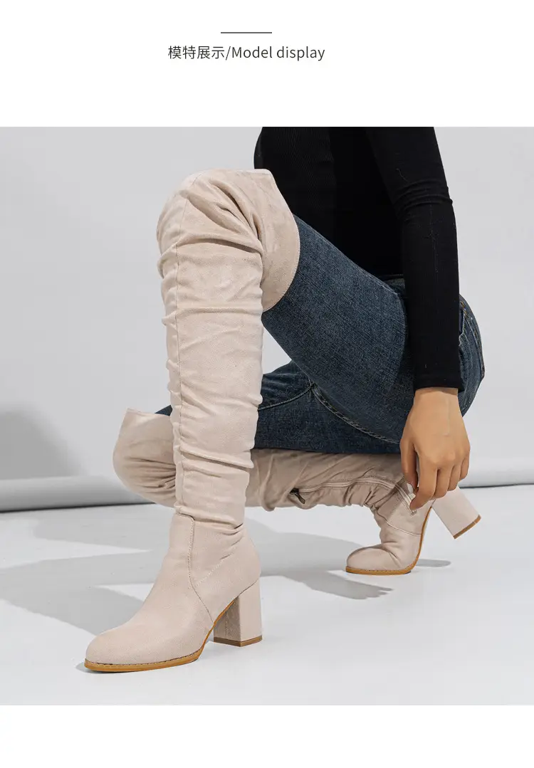 Spot - New foreign trade over-knee boots soft-faced natural wrinkled thick-heeled outdoor street catwalk women's boots size 35-42 — chobi 5