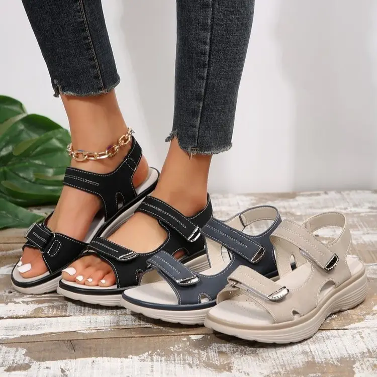 Fashionable summer sports sandals, lightweight slippers wedge heel, beach sneakers with velcro, Collection Year 2025 — chobi 12