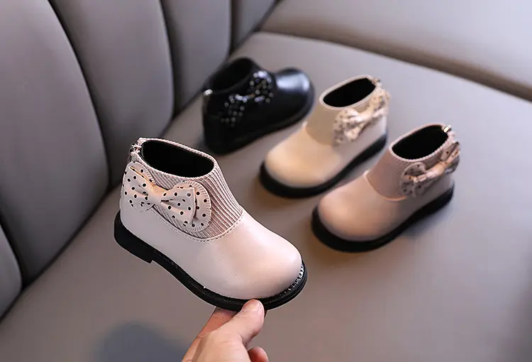 Children's cotton boots 2023 new winter children's shoes Korean style girls' soft sole leather boots baby versatile plus velvet Martin boots — chobi 3