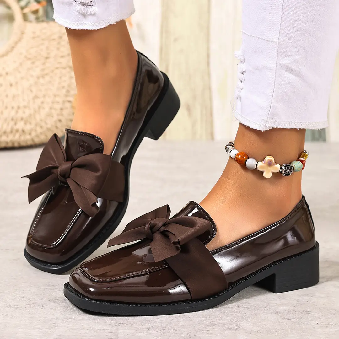 (Cross-border trading), black loafers English style flat with bow, Collection Year 2026, plus size, British style, easy to put on — chobi 16