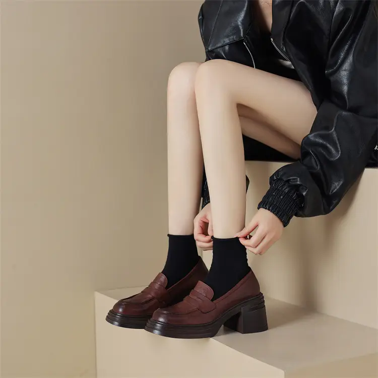 Shoes platform heels, loafers, round toe, wide stable heel — chobi 14
