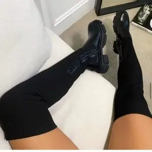 Women over -the -knee boots 2020 autumn and winter new rough heels high -heeled small, lean fluff boots women's side zipper long and winter — chobi 23