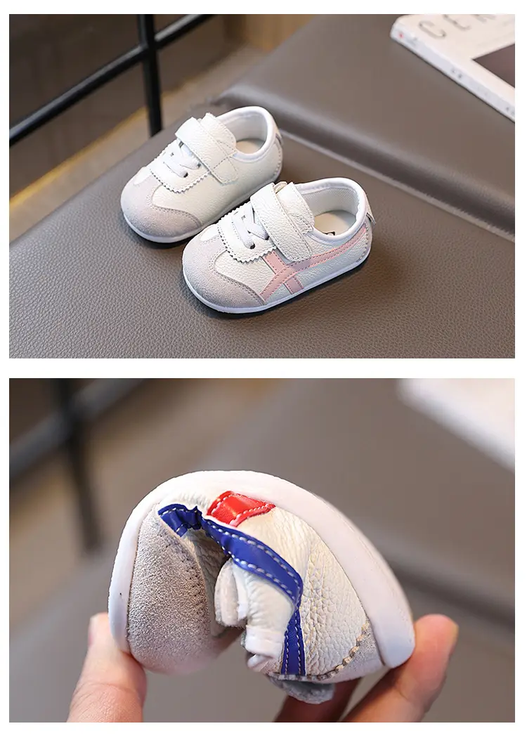 Demi-season children's leather white sneakers for men and women for early age, 1-3 years, soft sole — chobi 8