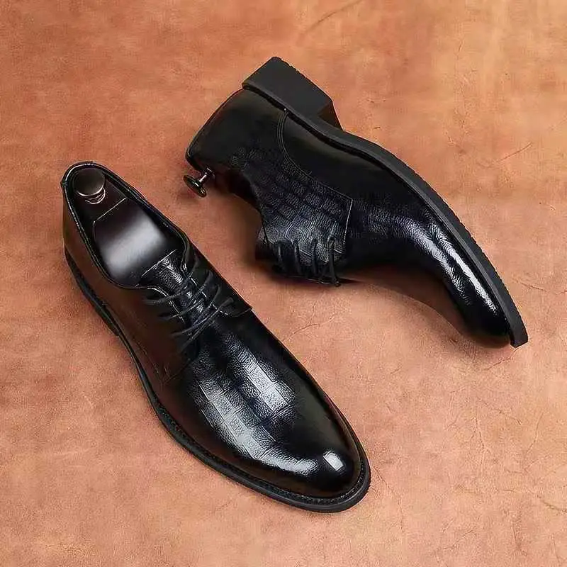 Demi-season breathable shoes made of black leather for summer and autumn, men's classic suit jacket English style pointed-toe, Collection Year 2025, K — chobi 8
