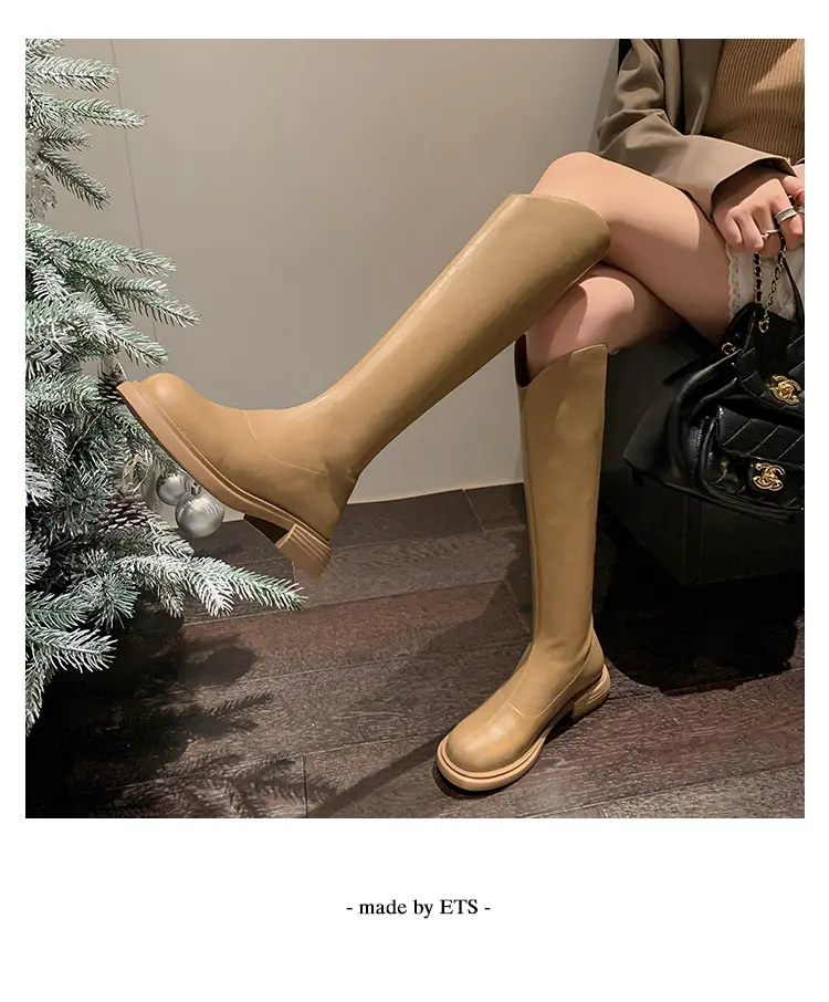 Denim demi-season high boots, visually slimming, genuine leather, 2023 — chobi 31