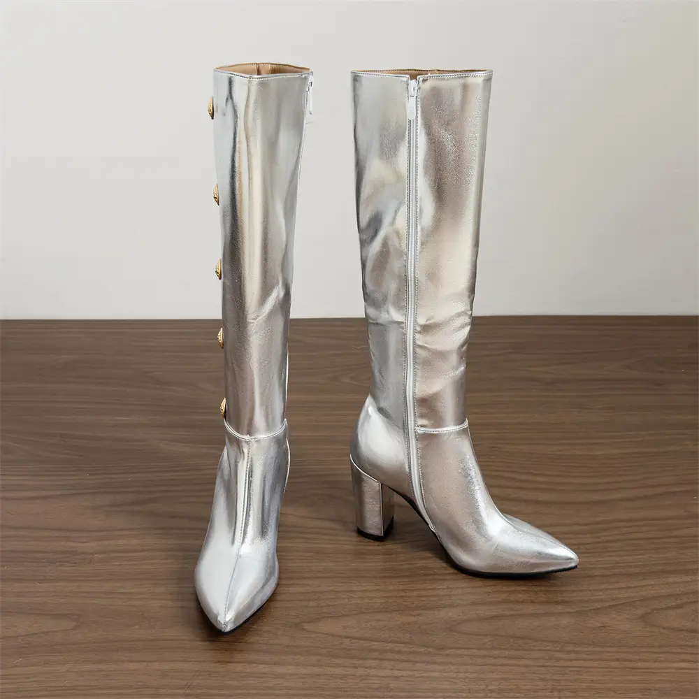(Cross-border trading), capacious high boots pointed-toe with zipper, wide stable heel, plus size, 32 — chobi 17