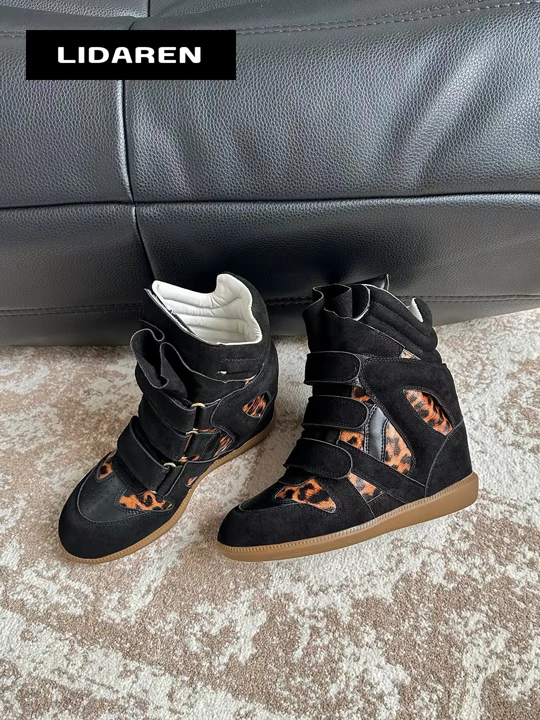[Ready stock] ISA's new 2025 hidden inner heightening high-top women's shoes velvet lining warm flat bottom Velcro — chobi 3