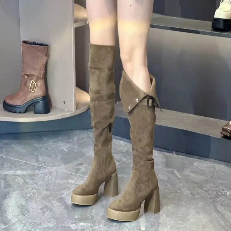 Retro demi-season high boots, French vintage style, visually slimming, wide stable heel, can be worn in two ways — chobi 3