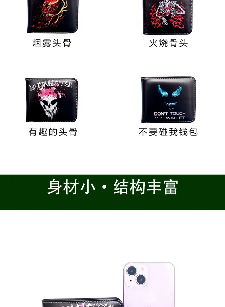 (Cross-border trading), wallet, short cartoon skull with zipper, new collection — chobi 4
