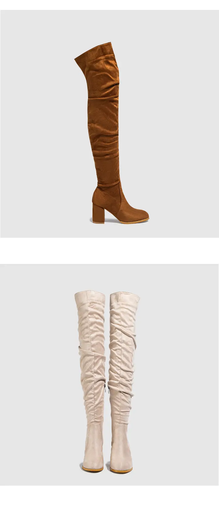 Spot - New foreign trade over-knee boots soft-faced natural wrinkled thick-heeled outdoor street catwalk women's boots size 35-42 — chobi 21