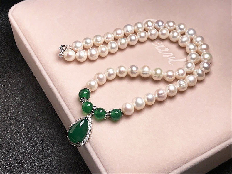 Organic accessory, necklace from pearl, chain, set for mother's day, silver 925 sample, Birthday gift — chobi 34