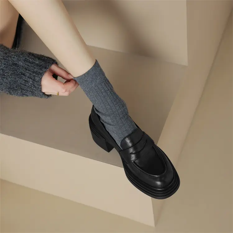 Shoes platform heels, loafers, round toe, wide stable heel — chobi 6