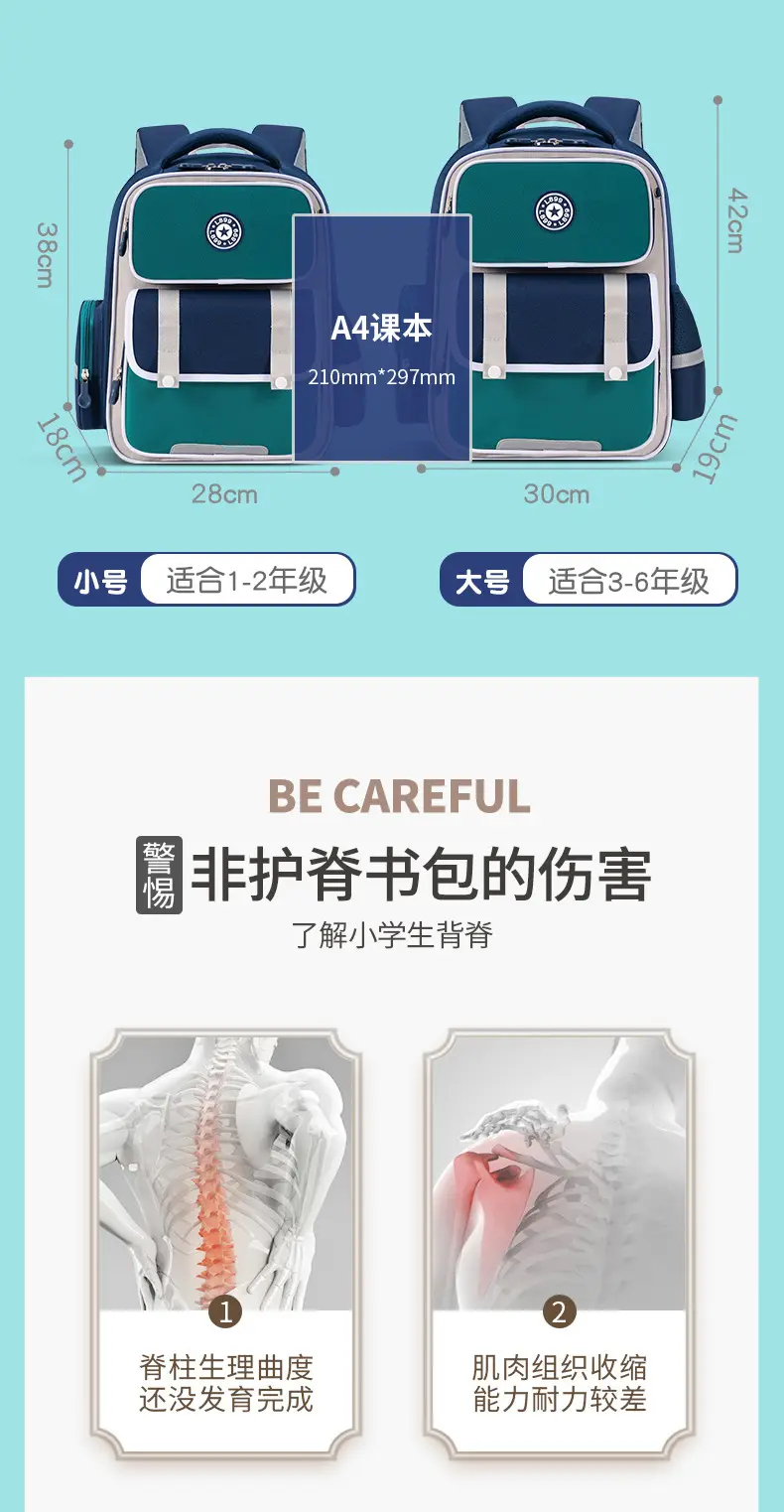 School bag for men and women, backpack, spine protection, 1-3-6 years, 6-12 years, logo printing service — chobi 4