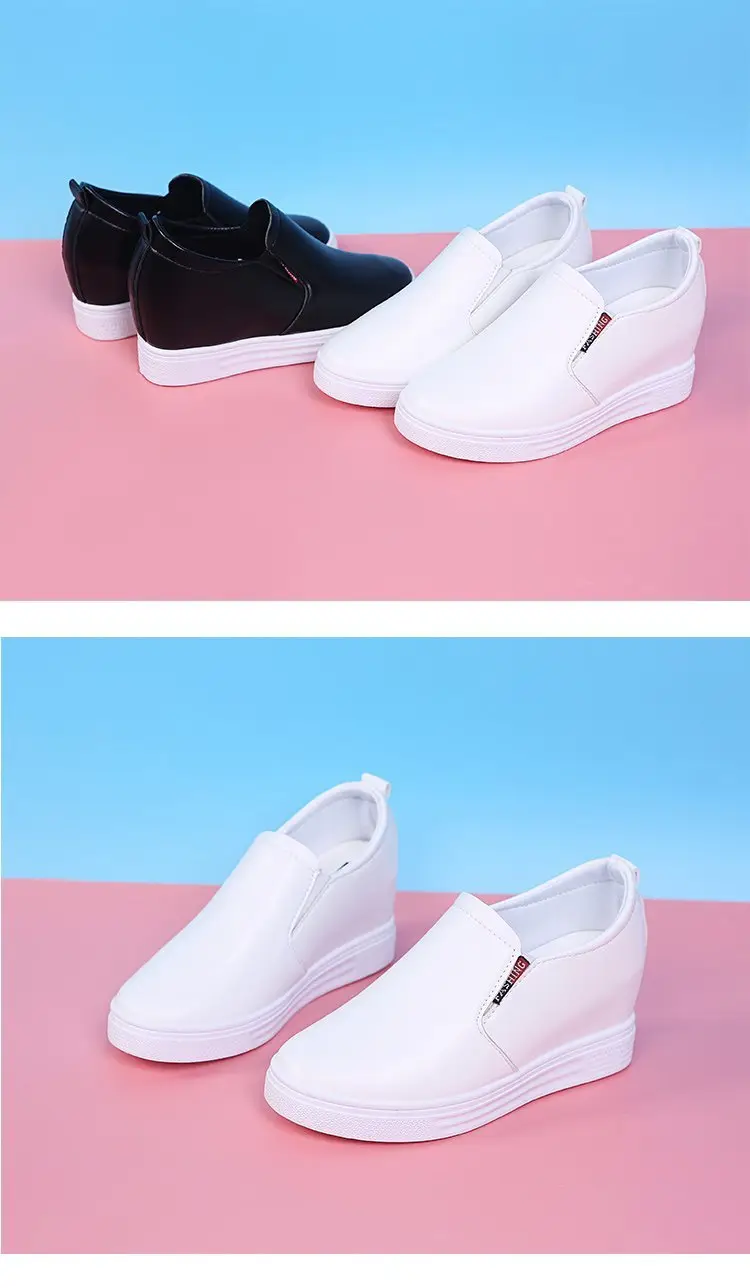 Autumn universal white sneakers with hidden heel wedge heel platform, casual loafers for students — chobi 35