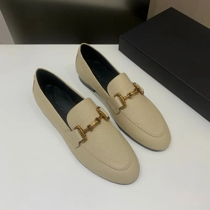 Autumn leather casual loafers flat, metallic color, 2023, trend of season, round toe, cowhide — chobi 12