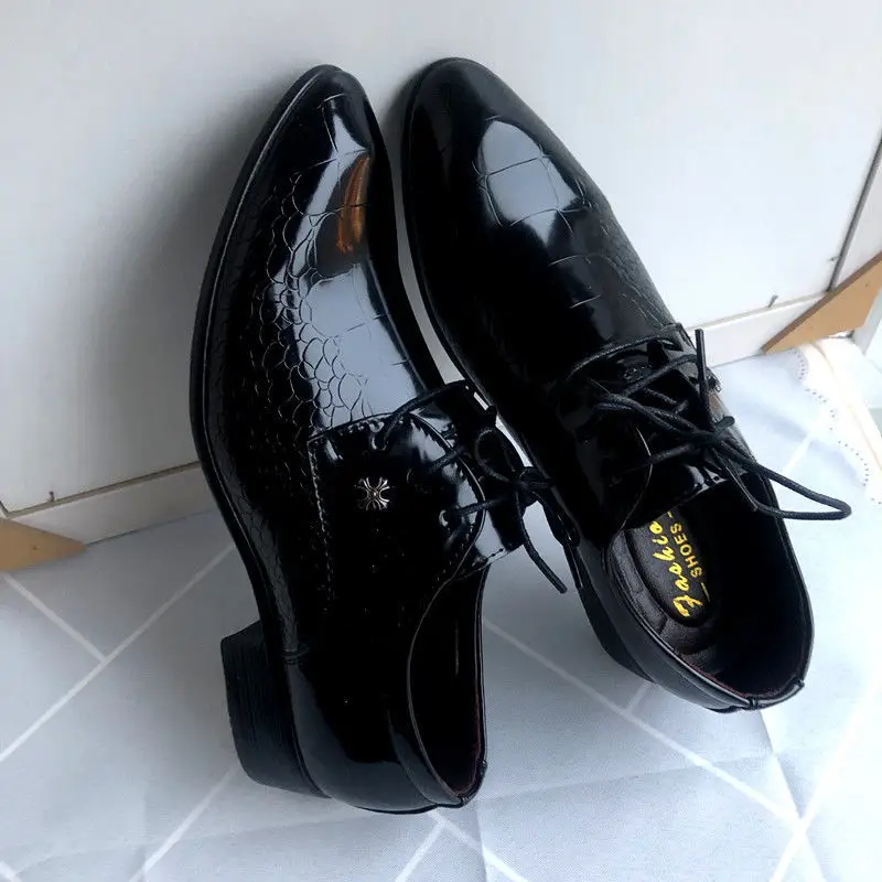 Trend men's demi-season black casual footwear pointed-toe English style, wedding shoes, trend of season, height increasing — chobi 4
