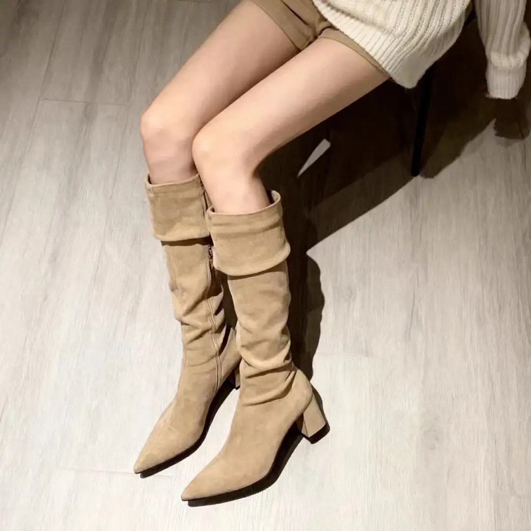 Foldable demi-season high boots pointed-toe heels, can be worn in two ways, wide stable heel — chobi 4