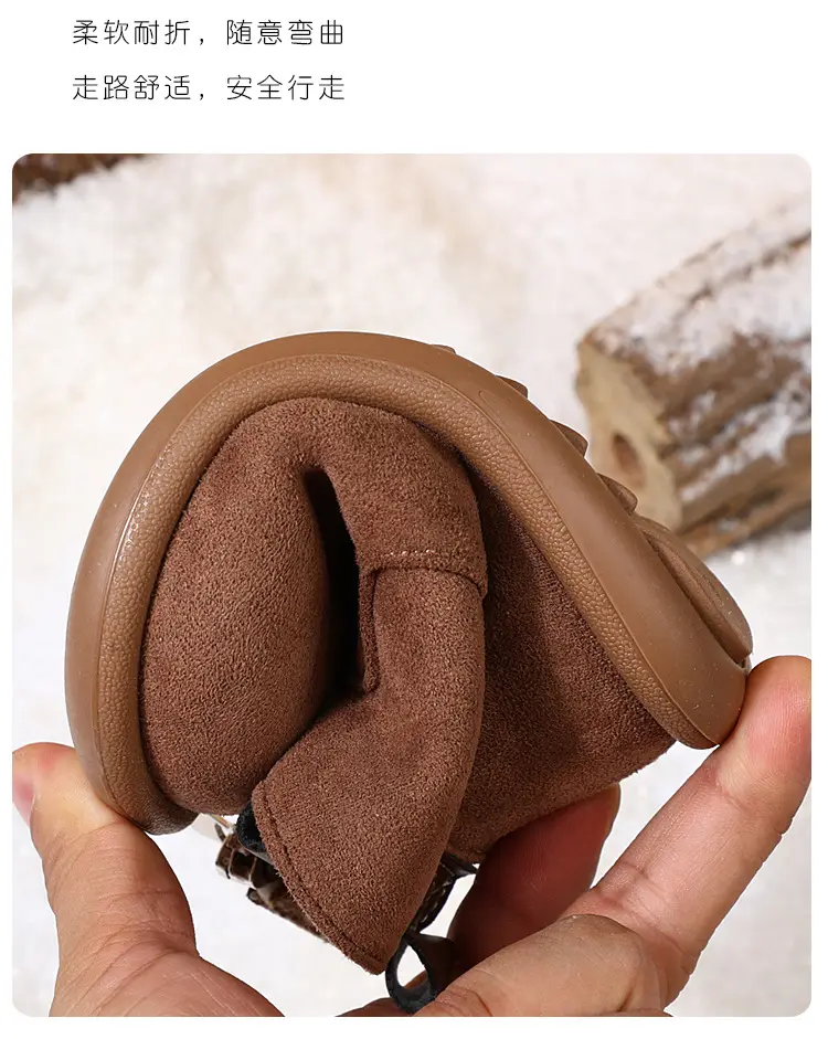 Children's plus velvet Martin boots new winter style girls' versatile Maillard cotton boots British style boys' solid color plus velvet cotton boots — chobi 28