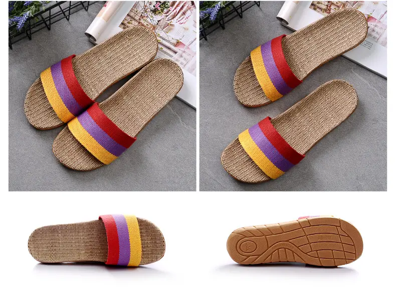 Non-slip summer men's slippers platform for men and women, for beloved, cotton and linen — chobi 4