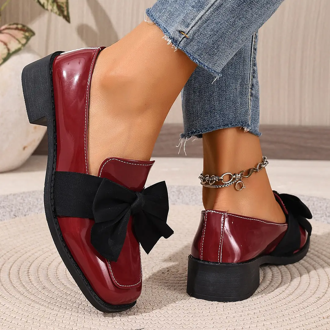 (Cross-border trading), black loafers English style flat with bow, Collection Year 2026, plus size, British style, easy to put on — chobi 9