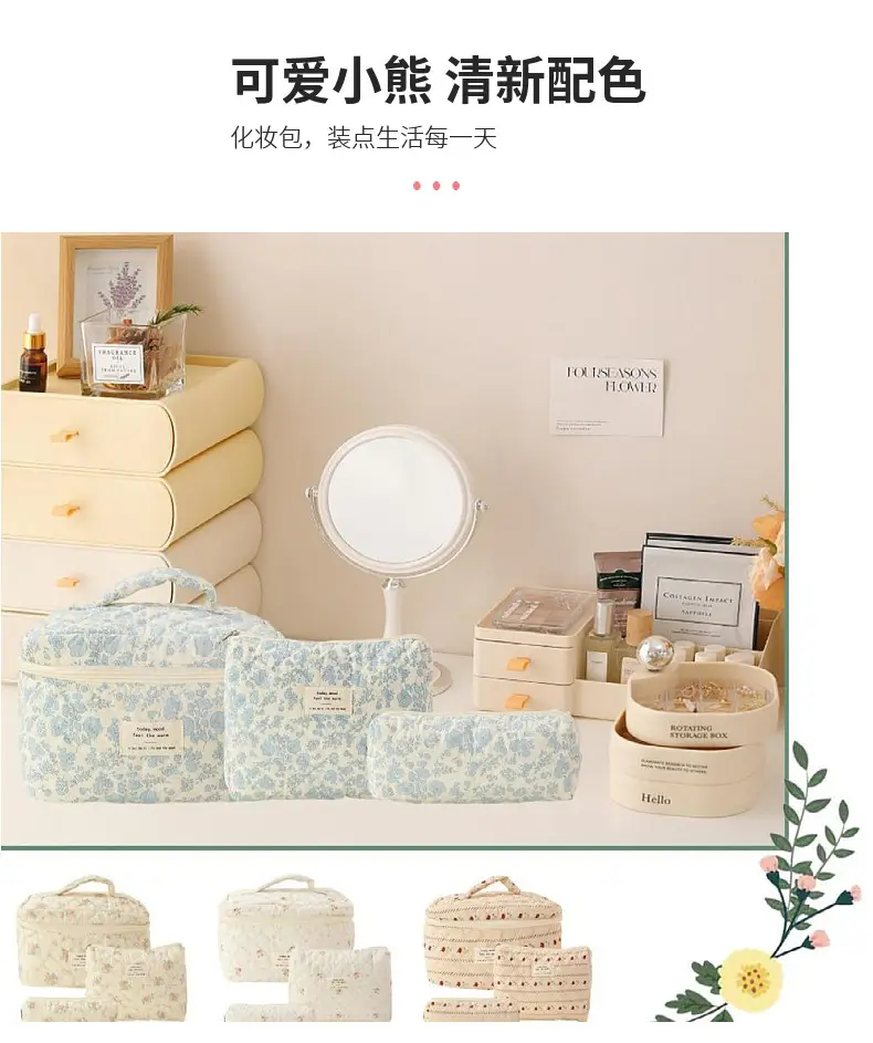 Handheld capacious cosmetic bag, cute brand storage system for traveling, flowered — chobi 15
