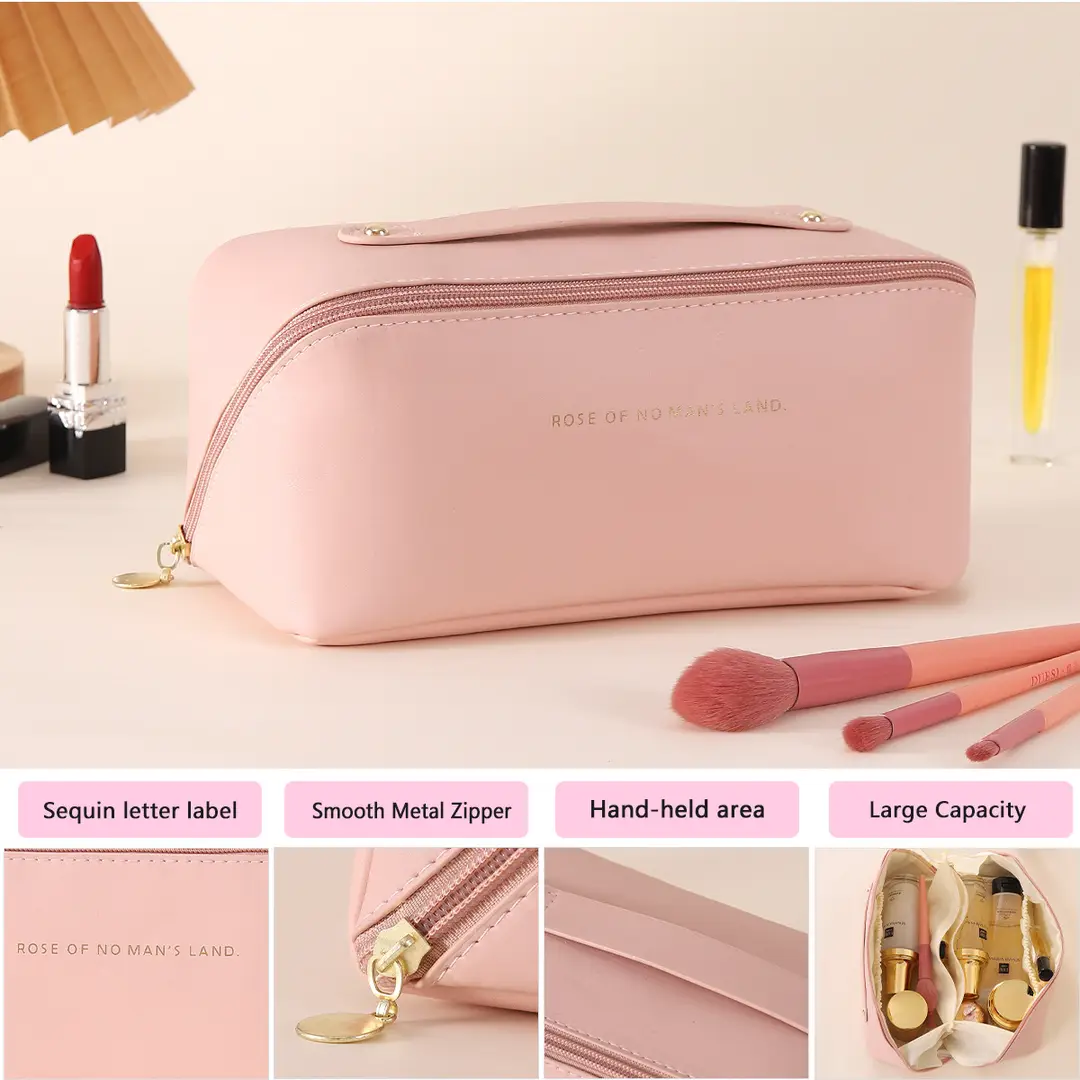 Fashionable handheld cosmetic bag to go out, capacious organizer bag for traveling, high quality polyurethane purse — chobi 20