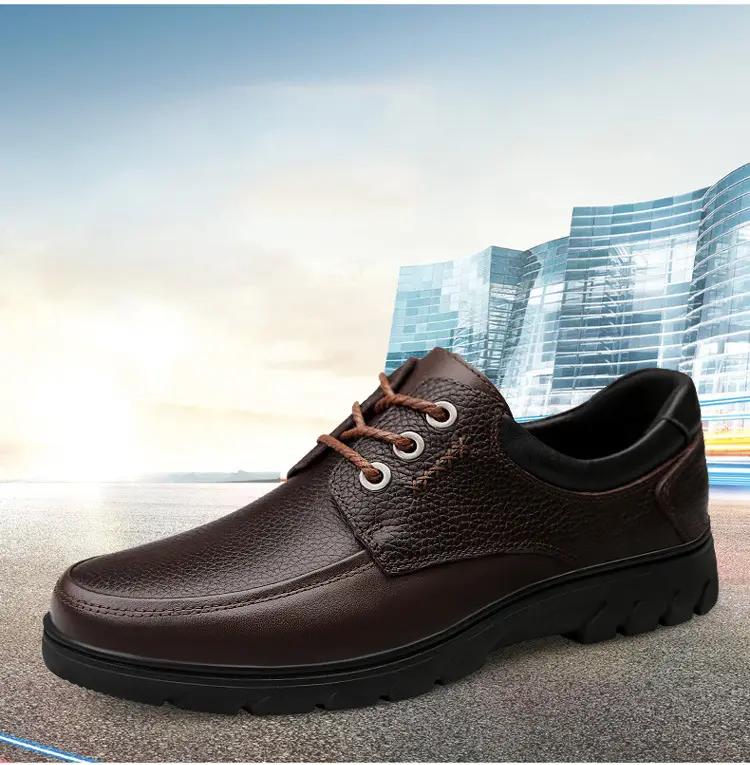 Leather demi-season shoes, men's casual casual footwear, for middle age, Korean style, soft sole — chobi 2