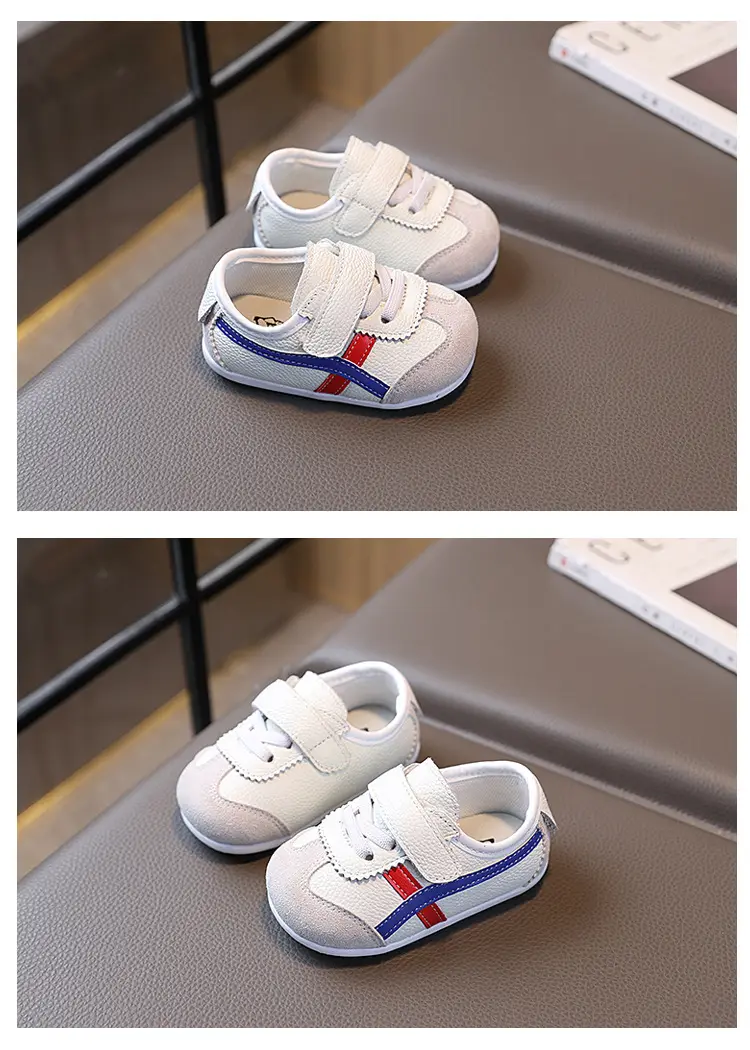 Demi-season children's leather white sneakers for men and women for early age, 1-3 years, soft sole — chobi 6