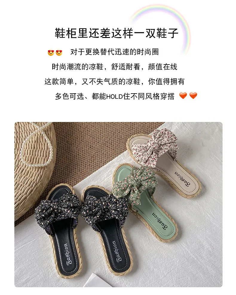 Women's summer fashionable beach footwear with bow, sandals flat, women's slippers, Collection Year 2024, suitable for outdoor wear — chobi 3