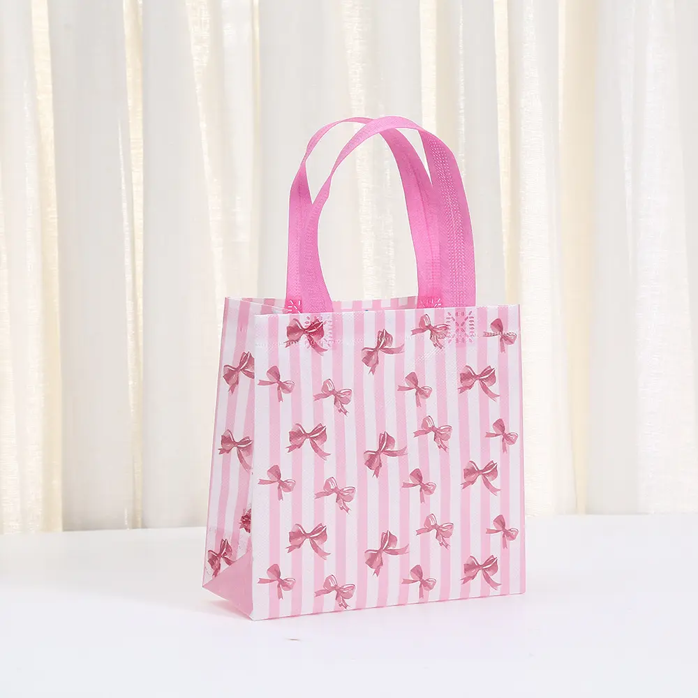Cute linen bag with bow, waterproof pack non-woven cloth, Birthday gift — chobi 3