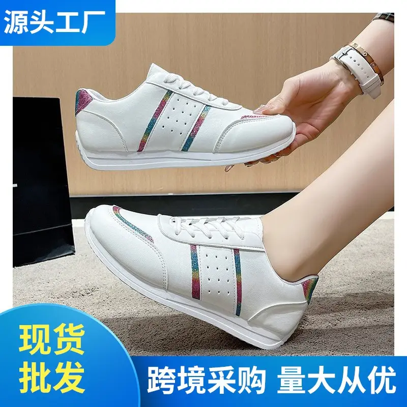 Autumn universal white sneakers with hidden heel wedge heel platform, casual loafers for students — chobi 5