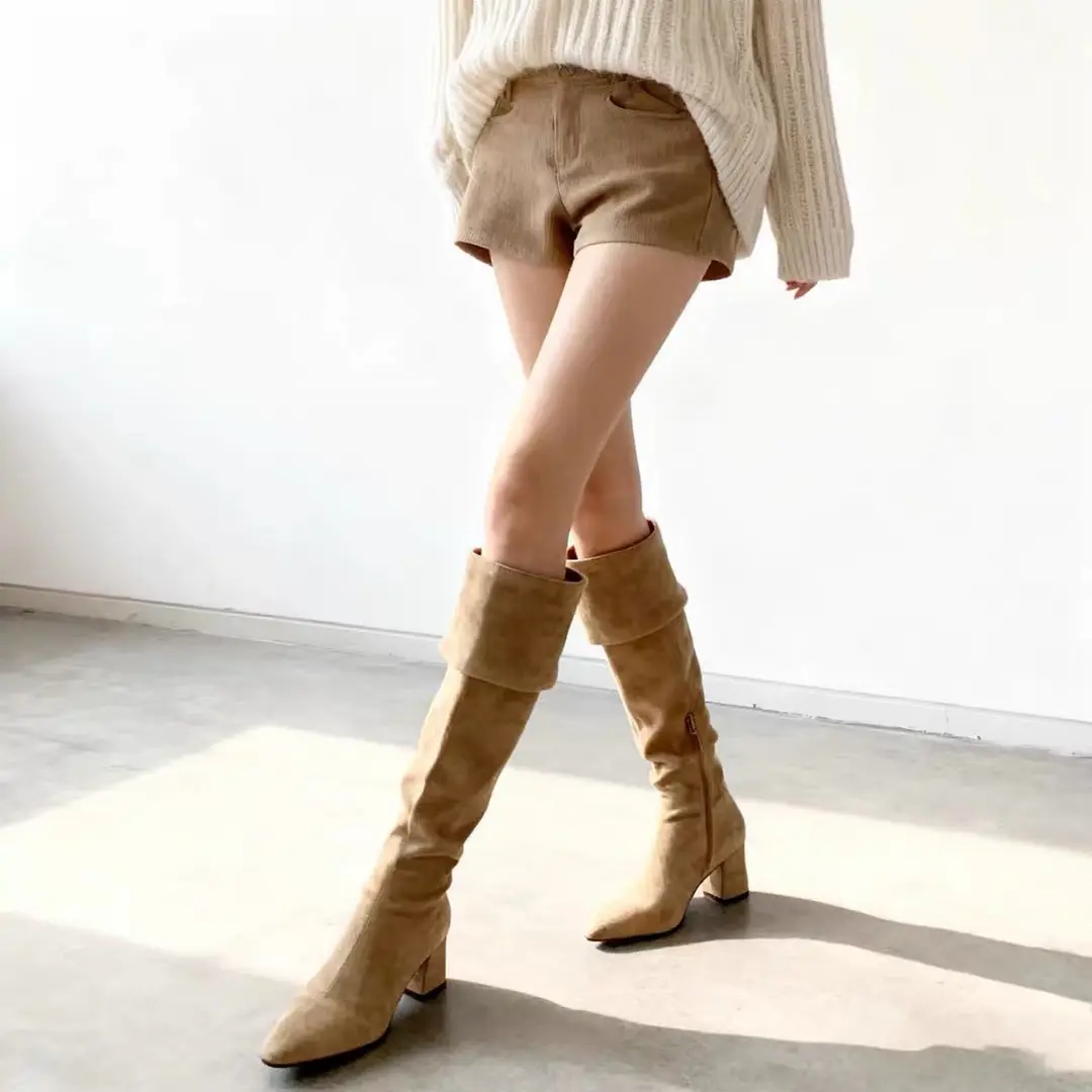 Foldable demi-season high boots pointed-toe heels, can be worn in two ways, wide stable heel — chobi 2