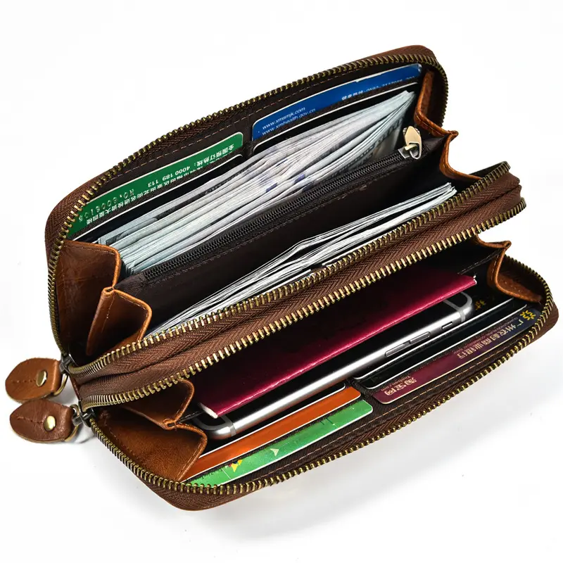 Leather long wallet with zipper, genuine leather — chobi 27