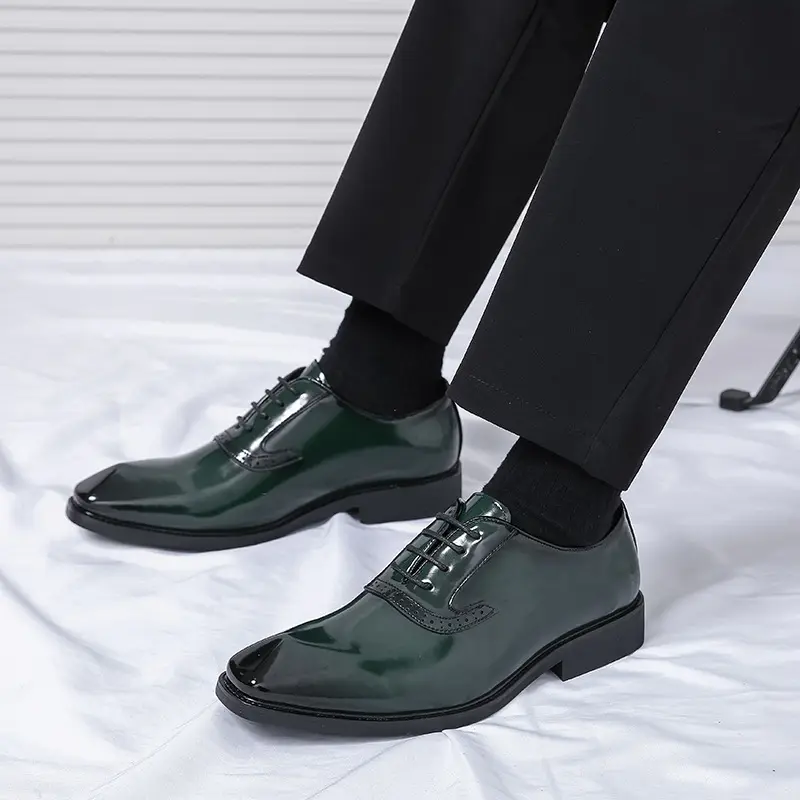 (Cross-border trading), men's glossy green shoes English style, British style, Korean style — chobi 3