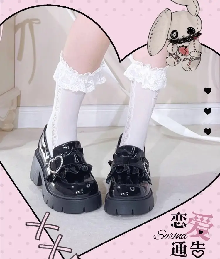 Black Japanese shoes platform heels, Lolita style, JK style (Japanese school style), height increasing, french style — chobi 20