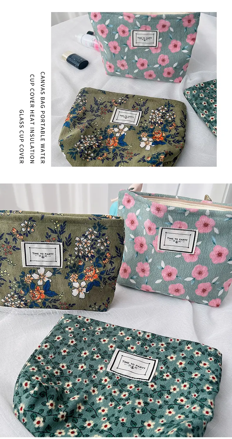Retro cosmetic bag, cloth, storage bag for traveling, handheld organizer bag, flowered — chobi 9