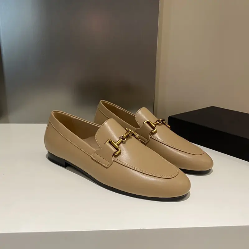 Autumn leather casual loafers flat, metallic color, 2023, trend of season, round toe, cowhide — chobi 8