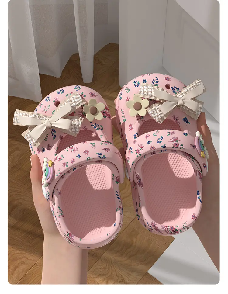 Crocs-style slippers with bow, children's Mary Jane shoes, sandals, beach women's slippers, beach footwear, closed toe, princess style — chobi 12