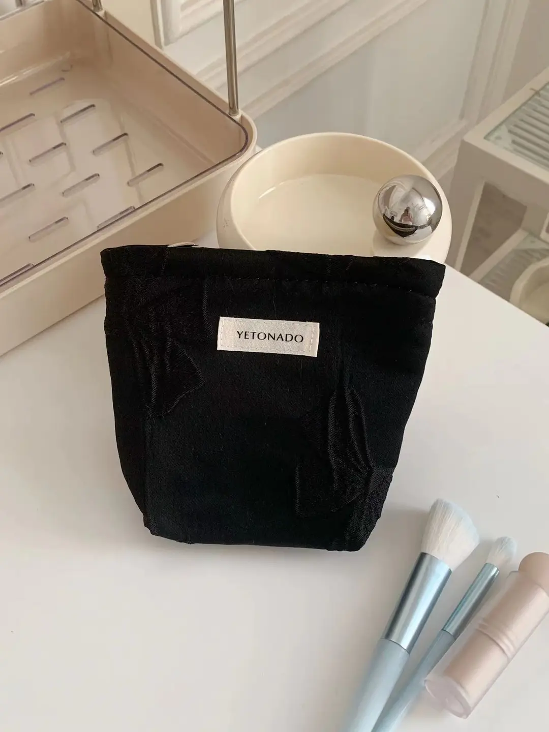 Retro cosmetic bag with bow, lipstick for skin care, handheld capacious storage bag — chobi 14