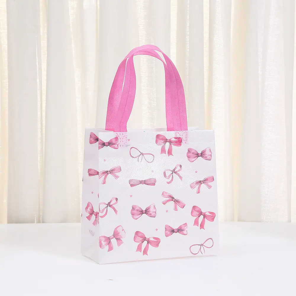 Cute linen bag with bow, waterproof pack non-woven cloth, Birthday gift — chobi 5