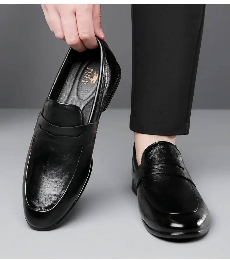 Men's solid color leather fashionable trend short shoes English style for leisure, non-slip sole, easy to put on, Korean style — chobi 12