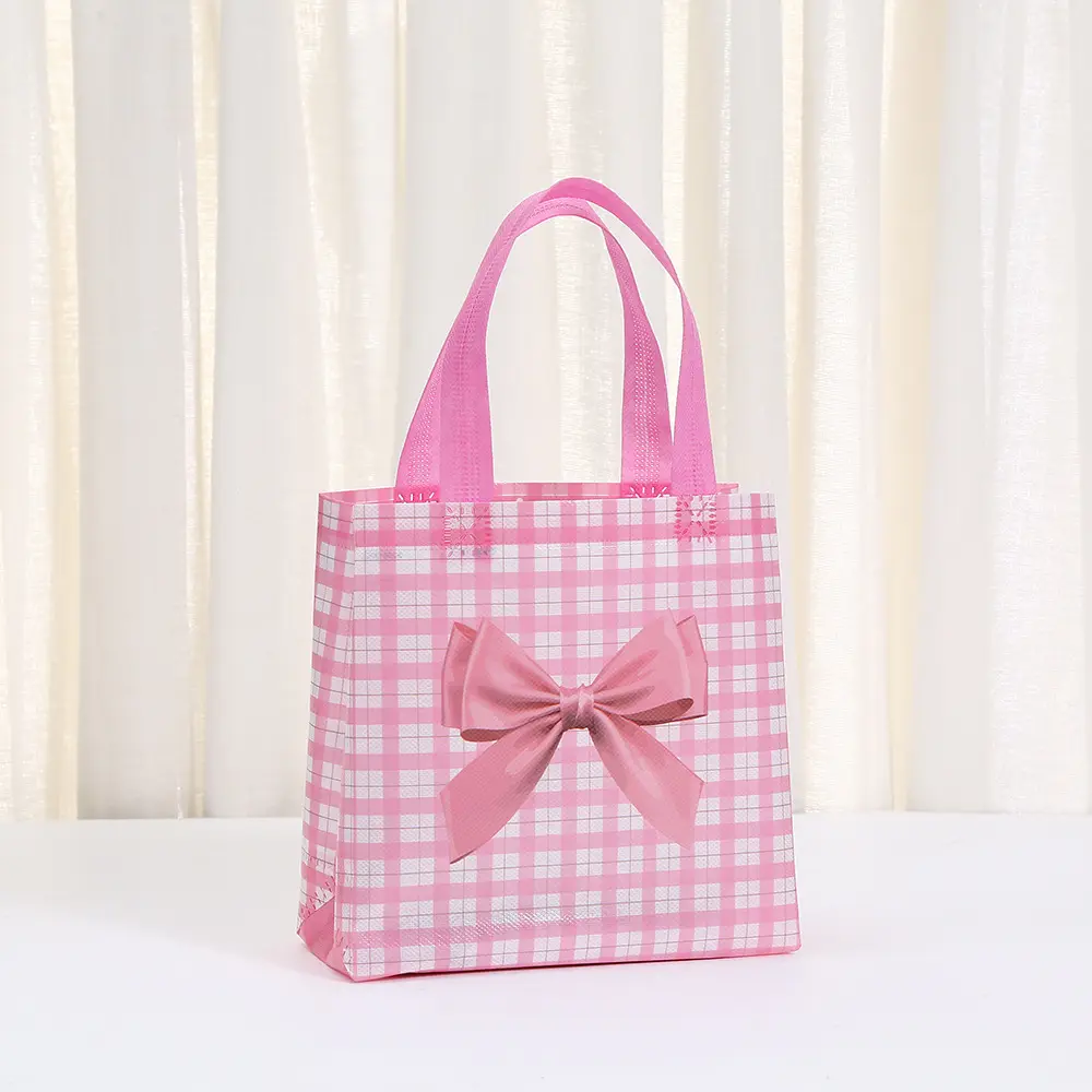 Cute linen bag with bow, waterproof pack non-woven cloth, Birthday gift — chobi 2