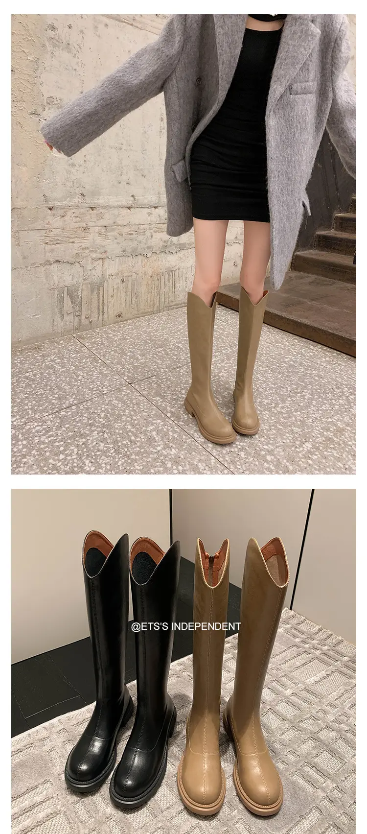 Denim demi-season high boots, visually slimming, genuine leather, 2023 — chobi 30