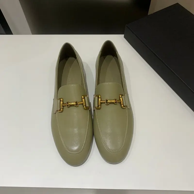 Autumn leather casual loafers flat, metallic color, 2023, trend of season, round toe, cowhide — chobi 10